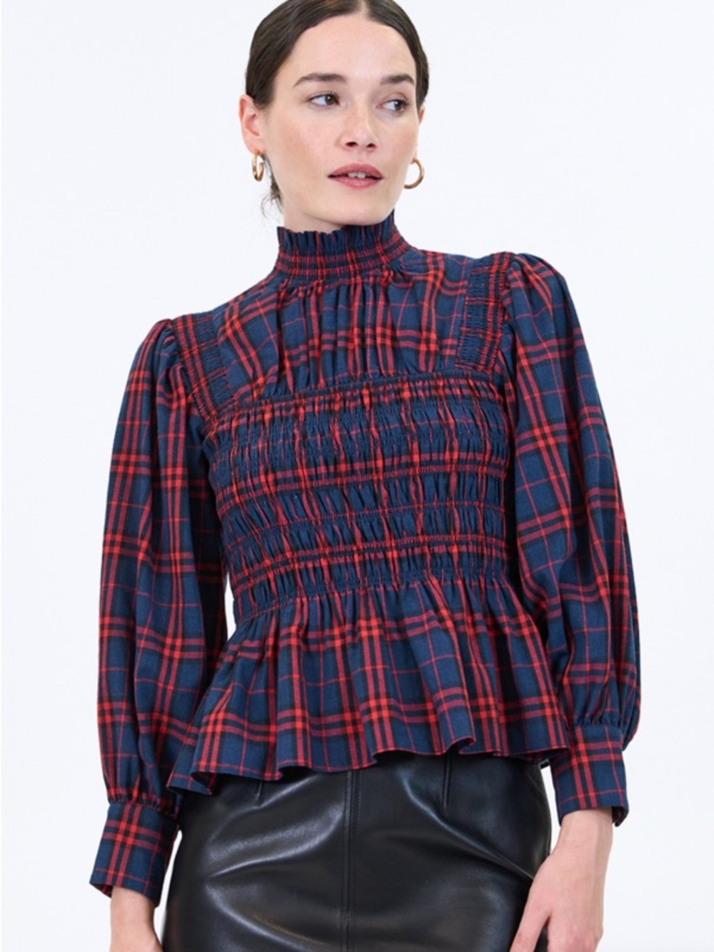 Hunter Bell Loren Top-Navy/Red Plaid